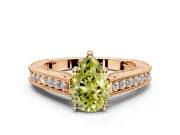 Solitaire Engagement Ring Setting for Fancy Yellow Pear-Shaped Center with Engraved Pave Band and Prong Head in Rose Gold