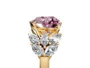 Leaf Cluster Engagement Ring Setting for Fancy Pink Heart-Shaped Center with Marquise Accents and Prong Head in Yellow Gold