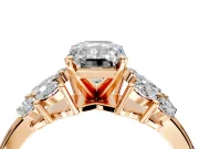 Leaf Cluster Engagement Ring Setting for Emerald Cut Center with Marquise Accents and Prong Head in Rose Gold