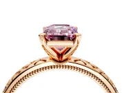 Solitaire Engagement Ring Setting for Fancy Pink Emerald Cut Center with Milgrain X Pattern Band and Prong Head in Rose Gold
