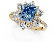 Floral Halo Engagement Ring Setting for Fancy Blue Radiant Cut Center with Pave Accents and Prong Head in Yellow Gold