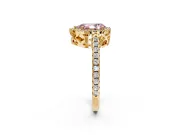 Accent Halo Engagement Ring Setting for Fancy Pink Pear-Shaped Center with Full-Length Pave Band and Prong Head in Yellow Gold
