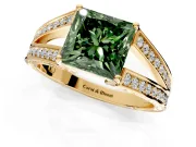 Split Shank Engagement Ring Setting for Fancy Green Princess Cut Center with Pave Split Shank and Prong Head in Yellow Gold