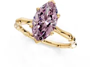 Solitaire Engagement Ring Setting for Fancy Pink Marquise Center with Bamboo Band and Prong Head in Yellow Gold