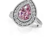 Halo Engagement Ring Setting for Fancy Pink Pear-Shaped Center with Milgrain Frame, Pave Band and Prong Head in White Gold