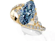 Solitaire Engagement Ring Setting for Fancy Blue Marquise Center with Pave Bypass Twist Band and Prong Head in Yellow Gold