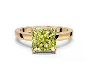 Solitaire Engagement Ring Setting for Fancy Yellow Princess Cut Center with Plain Band and Flat Tab Prong Head in Yellow Gold