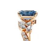Solitaire Engagement Ring Setting for Fancy Blue Emerald Cut Center with Marquise Accent Twist Band and Prong Head in Rose Gold