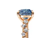 Solitaire Engagement Ring Setting for Fancy Blue Cushion Cut Center with Trailing Leaf Accent Band and Prong Head in Rose Gold