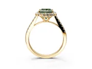 Halo Engagement Ring Setting for Fancy Green Princess Cut Center with Raised Halo, Pave Band and Prong Head in Yellow Gold