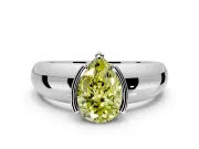 Tension Engagement Ring Setting for Fancy Yellow Pear-Shaped Center with Wide Flat Band and Tension Head in Platinum