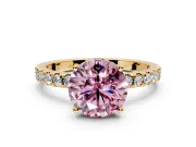 Solitaire Engagement Ring Setting for Fancy Pink Round Cut Center with Band of Accents and Prong Head in Yellow Gold