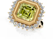 Halo Engagement Ring Setting for Fancy Yellow Asscher Cut Center with Milgrain Bezel Rim, Plain Band and Prong Head in Yellow Gold