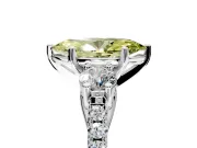 3 Stone Engagement Ring Setting for Fancy Yellow Marquise Center with Crossover Basket, Pave Band and Prong Head in Platinum