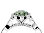 Halo Engagement Ring Setting for Fancy Green Pear-Shaped Center with Twist Band and Prong Head in White Gold