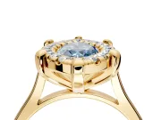 Single Halo Engagement Ring Setting for Fancy Blue Marquise Center with Corner Claws, Plain Band and Prong Head in Yellow Gold