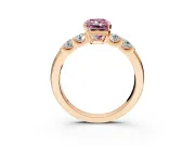 5 Stone Engagement Ring Setting for Fancy Pink Radiant Cut Center with Plain Band and Prong Head in Rose Gold