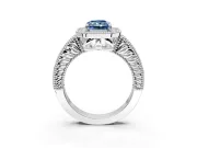 Milgrain Halo Engagement Ring Setting for Fancy Blue Radiant Cut Center with Pave Band and Prong Head in White Gold
