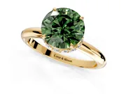 Hidden Halo Engagement Ring Setting for Fancy Green Round Cut Center with Plain Rounded Band and Prong Head in Yellow Gold