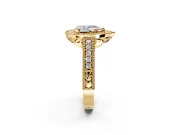 Milgrain Halo Engagement Ring Setting for Pear-Shaped Center with Pave Band and Prong Head in Yellow Gold