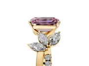 Floral Engagement Ring Setting for Fancy Pink Emerald Cut Center with Trailing Marquise Accents and Prong Head in Yellow Gold