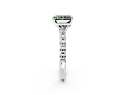 Solitaire Engagement Ring Setting for Fancy Green Radiant Cut Center with Bezel-Dot Beaded Band and Prong Head in Sterling Silver