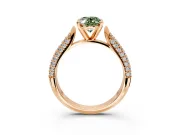 Solitaire Engagement Ring Setting for Fancy Green Oval Center with Multi-Row Accents and Prong Head in Rose Gold