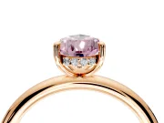 Hidden Halo Engagement Ring Setting for Fancy Pink Pear-Shaped Center with Thin Rounded Band and Prong Head in Rose Gold