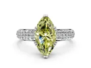 Solitaire Engagement Ring Setting for Fancy Yellow Marquise Center with Multi-Row Pave Accents and Basket Head in Sterling Silver