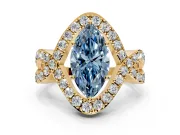 Halo Engagement Ring Setting for Fancy Blue Marquise Center with Pave Infinity Twist Band and Prong Head in Yellow Gold