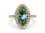 Halo Engagement Ring Setting for Fancy Green Marquise Center with Raised Halo, Pave Band and Prong Head in Yellow Gold