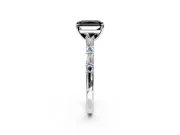 Baguette Engagement Ring Setting for Fancy Black Radiant Cut Center with Alternating Bar-Set Band and Prong Head in Sterling Silver