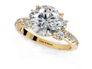Paired Accent Engagement Ring Setting for Round Cut Center with Pave Band and Prong Head in Yellow Gold