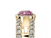 Halo Engagement Ring Setting for Fancy Pink Cushion Cut Center with Wide-Open Pave Split Shank and Prong Head in Yellow Gold