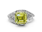 Halo Engagement Ring Setting for Fancy Yellow Asscher Cut Center with Marquise and Pave Bypass Band and Prong Head in Platinum