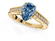 Solitaire Engagement Ring Setting for Fancy Blue Pear-Shaped Center with Engraved Pave Band and Prong Head in Yellow Gold
