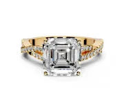 Solitaire Engagement Ring Setting for Asscher Cut Center with Twisted Pave Split Shank and Prong Head in Yellow Gold