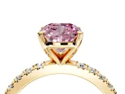 Solitaire Engagement Ring Setting for Fancy Pink Cushion Cut Center with Fine Pave Band and Claw Prong Head in Yellow Gold