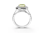 Double Halo Engagement Ring Setting for Fancy Yellow Asscher Cut Center with Narrow Pave Split Shank and Prong Head in Sterling Silver