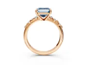 Solitaire Engagement Ring Setting for Fancy Blue Asscher Cut Center with Trailing Leaf Accent Band and Prong Head in Rose Gold
