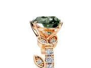 Leaf Motif Engagement Ring Setting for Fancy Green Heart-Shaped Center with Pave Band and Prong Head in Rose Gold