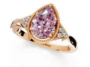 Cluster Engagement Ring Setting for Fancy Pink Pear-Shaped Center with Milgrain Shoulder Clusters and Prong Head in Rose Gold