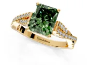 Solitaire Engagement Ring Setting for Fancy Green Radiant Cut Center with Twisted Pave Split Shank and Prong Head in Yellow Gold