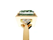 Cluster Engagement Ring Setting for Fancy Green Princess Cut Center with Milgrain Shoulder Clusters and Prong Head in Yellow Gold