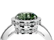 Halo Engagement Ring Setting for Fancy Green Round Cut Center with Metal-Rimmed Halo, Pave Band and Prong Head in Platinum