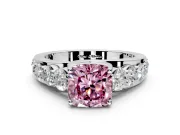 Solitaire Engagement Ring Setting for Fancy Pink Cushion Cut Center with Graduated Shared Prongs and Prong Head in Sterling Silver