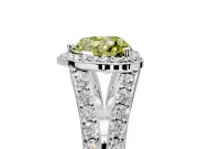 Halo Engagement Ring Setting for Fancy Yellow Heart-Shaped Center with Narrow Pave Split Shank and Prong Head in Sterling Silver