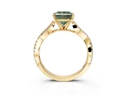 Solitaire Engagement Ring Setting for Fancy Green Princess Cut Center with Twisted Pave Split Shank and Prong Head in Yellow Gold
