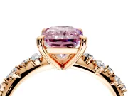Solitaire Engagement Ring Setting for Fancy Pink Radiant Cut Center with Trailing Leaf Accent Band and Prong Head in Rose Gold