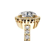 Halo Engagement Ring Setting for Round Cut Center with Inner Milgrain Border and Prong Head in Yellow Gold